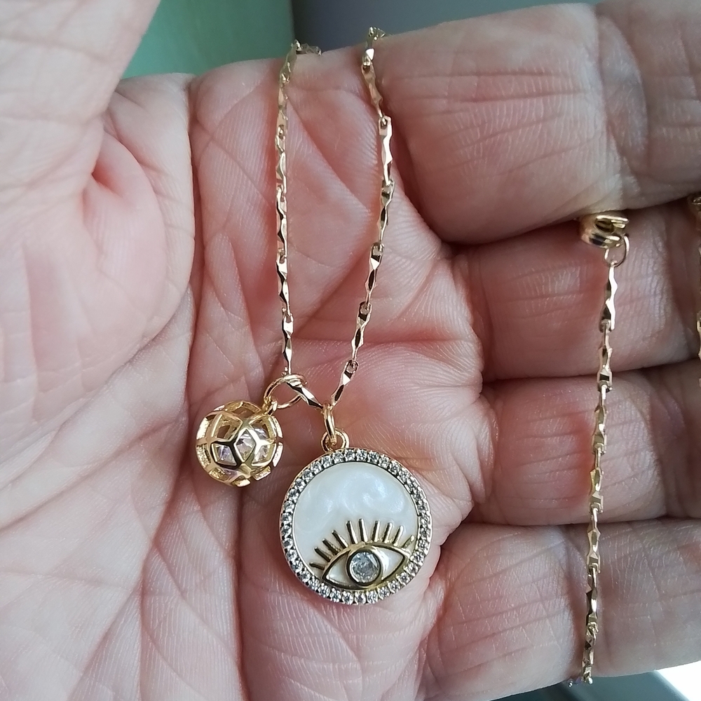 Gold Evil Eye With CZ Sphere Pendant Necklace - Picture 6 of 6